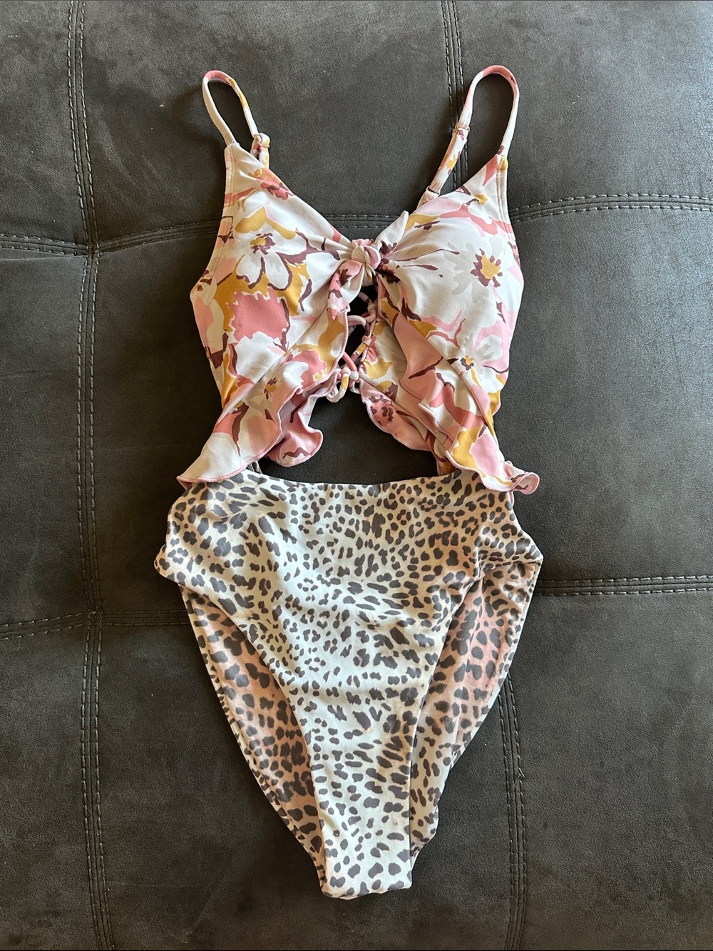 Floral & Leopard Print One-Piece Swimsuit - Pink Mix